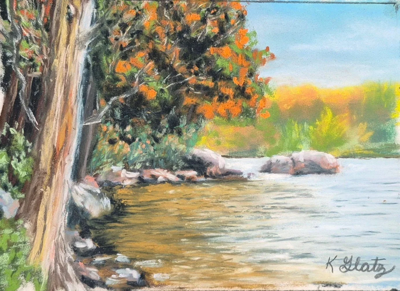 Serene Sargent Pond Pastel Painting