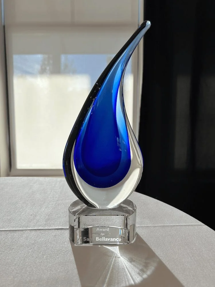 Photo of the 2025 VBSR Young Changemaker Award trophy.