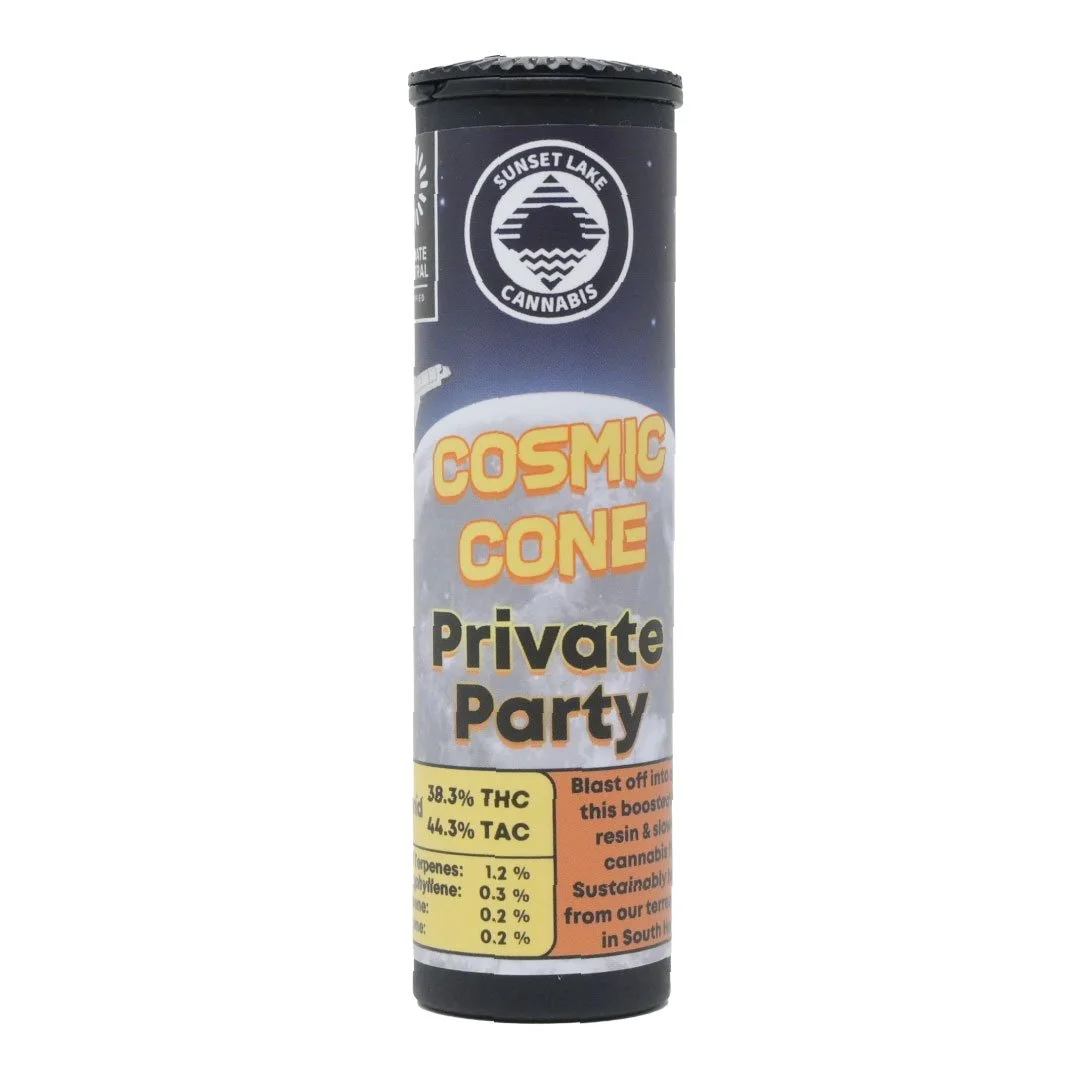 Photo of Sunset Lake Cannabis Private Party strain Cosmic Cone. These 1 gram infused joints are available at Vermont dispensaries near you.