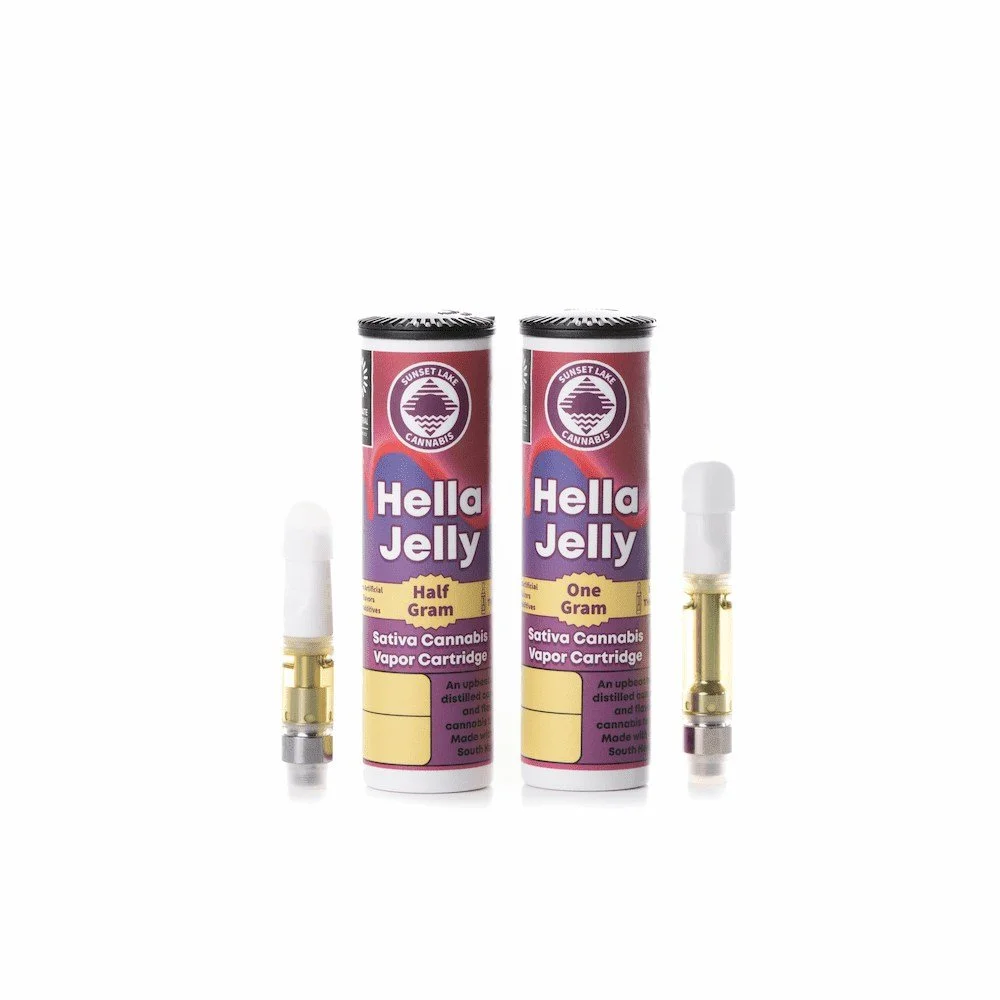 Photo of Sunset Lake Cannabis Hella Jelly vape carts.