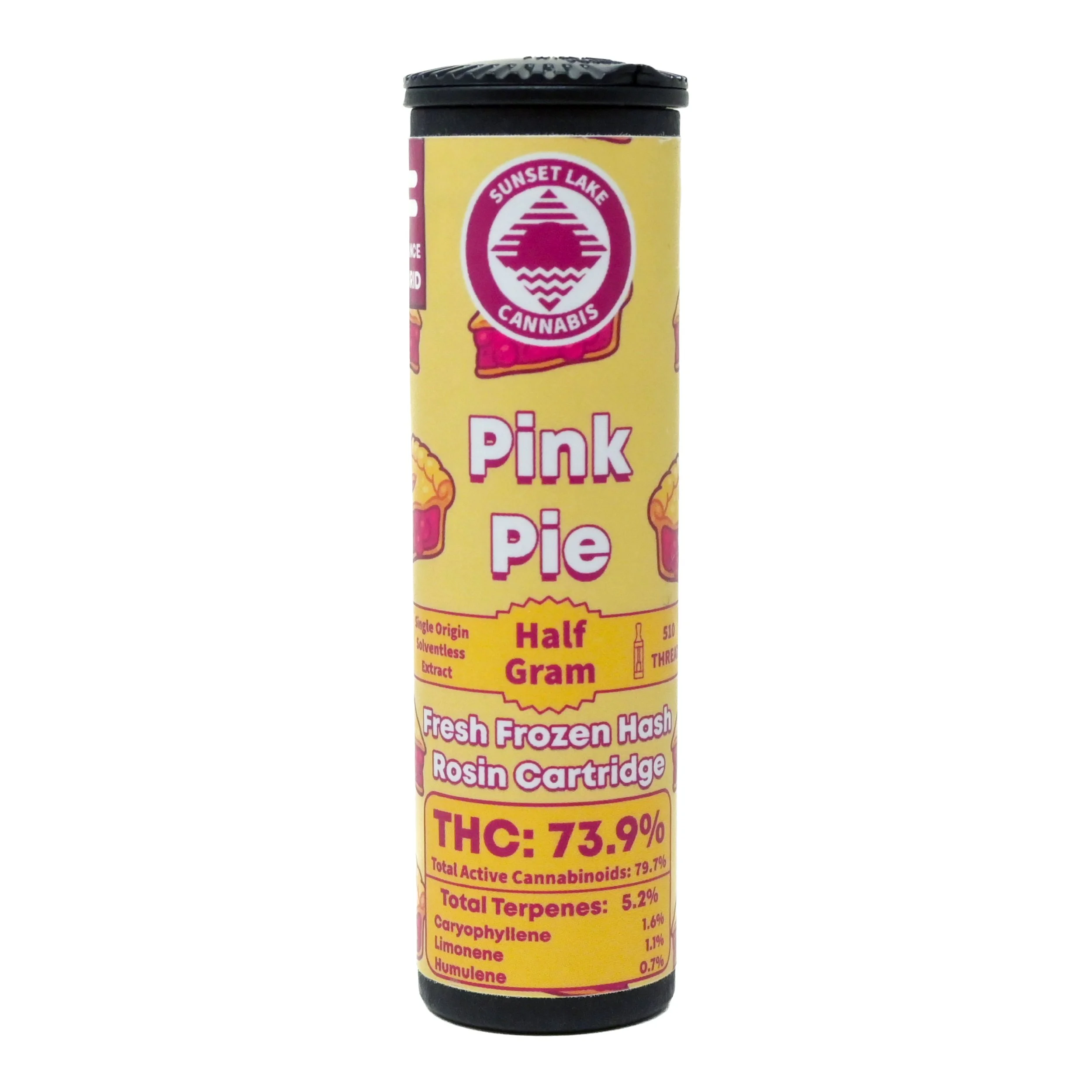 Pink Pie Fresh Frozen Live Hash Rosin vape cart by Sunset Lake Cannabis in South Hero, Vermont.