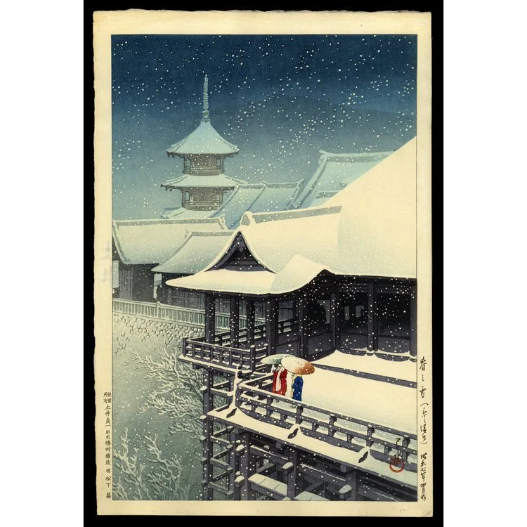 <b>SPRING SNOW AT KIYOMIZU, KYOTO</b> / <em>Kawase Hasui<br>1929<br><br><b>SOLD</b></em>