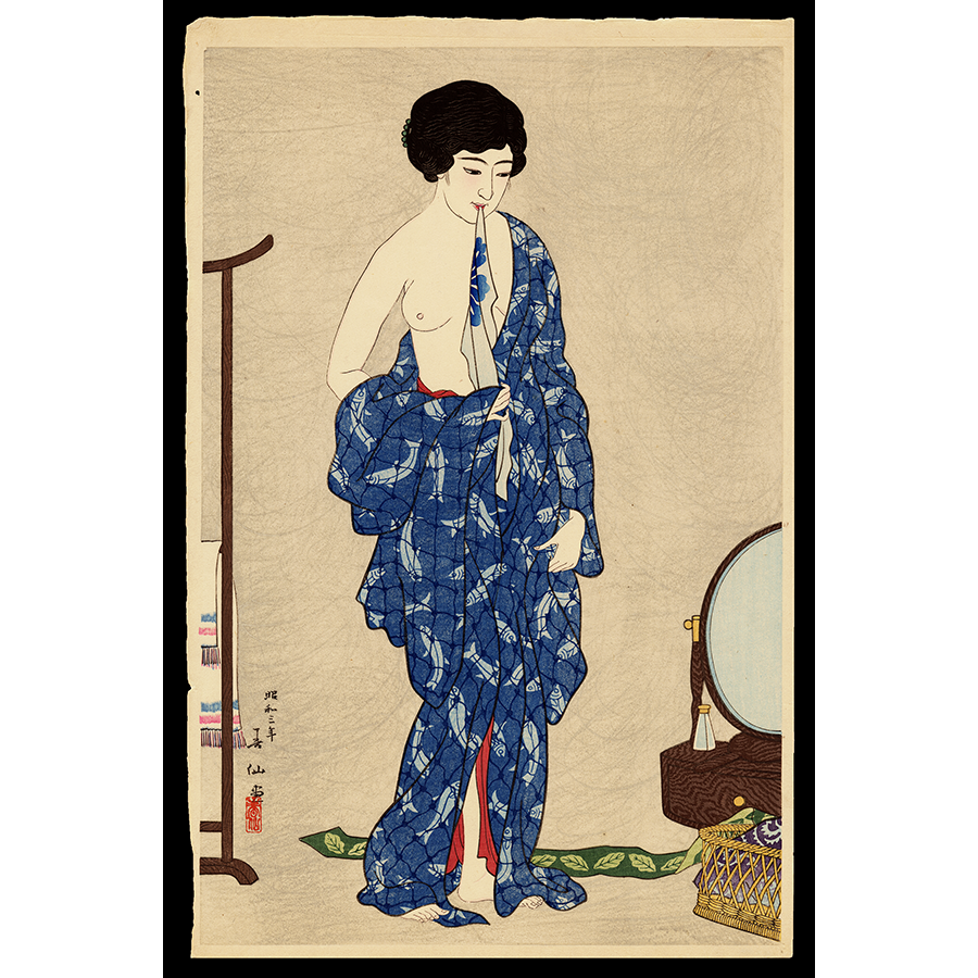 <b>WOMAN BEFORE A MIRROR</b><br><em>Natori Shunsen<br>1928<br><br><B>SOLD</B></em>