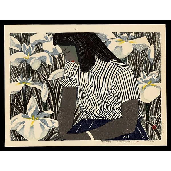 <b>YOUNG GIRL AND IRIS</b><br><em>Okiie Hashimoto<br>1952<br><br>$2,800</em>