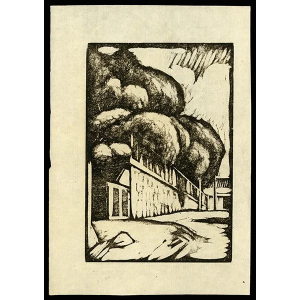 <b>BILLOWING SMOKE FROM STRUCTURE</b> / <em>Tomoo Inagaki<br>1923<br><br><b>SOLD</b></em>