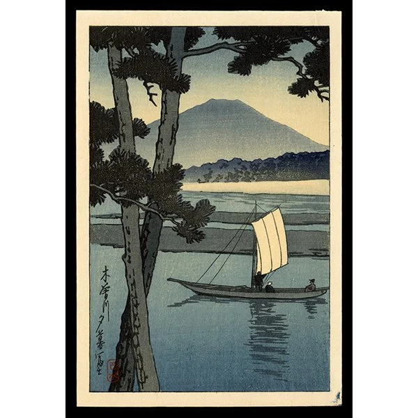 <b>MOUNT FUJI AND SAILBOAT</b> / <em>Kawase Hasui<br>c. 1930s<br><br>$350</em>