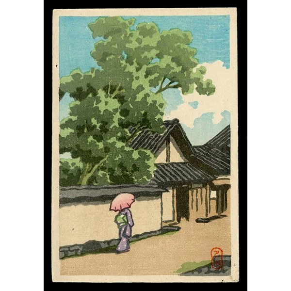 <b>VILLAGE SCENE ON A BRIGHT SUMMER&#39;S DAY</b> / <em>Kawase Hasui<br>c. 1930s<br><br><b>SOLD</b></em>