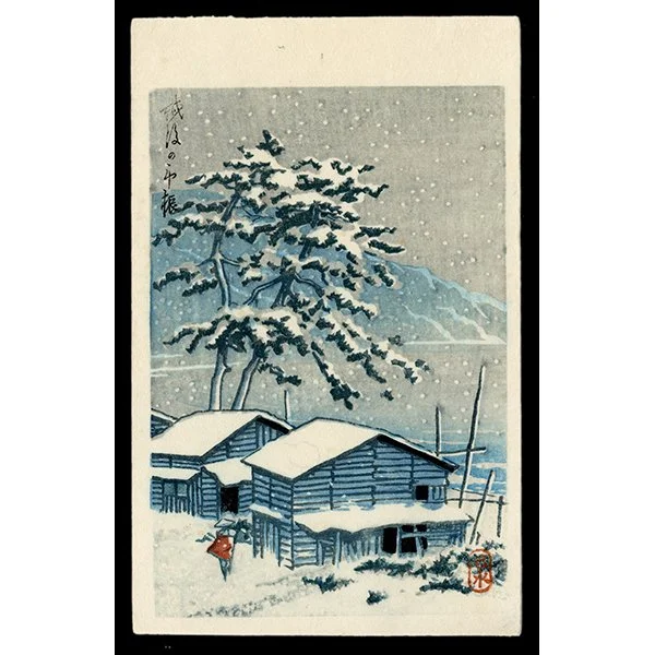 <b>COTTAGES IN SNOW</b> / <em>Kawase Hasui<br>c. 1930s<br><br>SOLD</em>