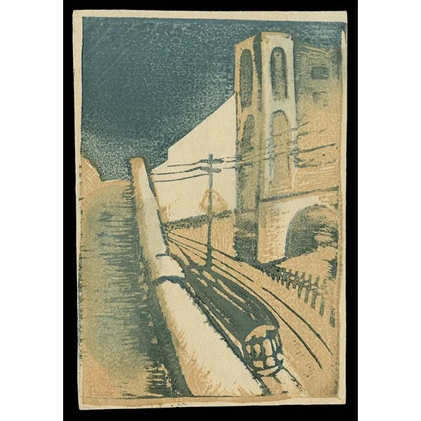 <b>SPEEDING TRAIN</b> / <em>Takamura Kodama<br>c. 1925<br><br><b>SOLD</b></em>