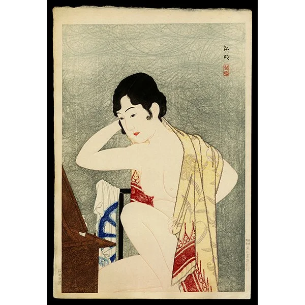 <b>MAKE-UP BEFORE THE MIRROR</b> / <em>Takahashi Shotei (Hiroaki)<br>c.1927<br><br><b>SOLD</b></em>