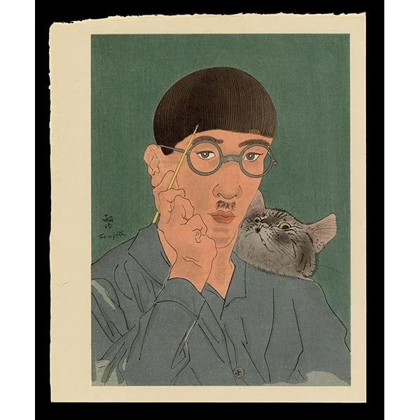 <b>SELF-PORTRAIT WITH CAT</b> / <em>Tsuguharu Foujita<br>c. mid-20th century<br><br><B>SOLD</B></em>