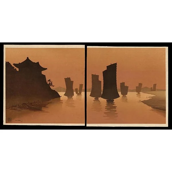 <b>KOREAN JUNKS AT SUNSET</b> / <em>Lilian May Miller<br>1928<br><br><B>SOLD</B></em>
