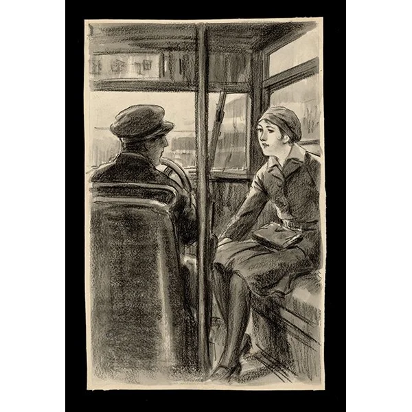 <b>CONVERSATION IN STREETCAR</b> / <em>Unknown Japanese Artist<br>c. 1925-1930<br><br>$300</em>