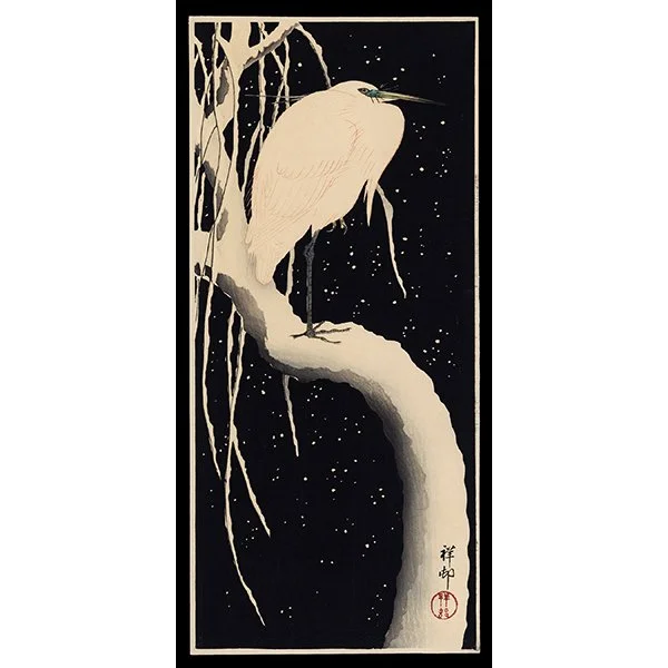 <b>EGRET ON A SNOW-COVERED BRANCH</b> / <em>Ohara Shoson<br>c. 1910<br><br><b>SOLD</b></em>
