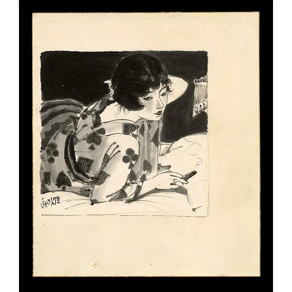 <b>UNTITLED (WOMAN RECLINING WITH CIGARETTE)</b> / <em>Ito Shinsui<br>c. 1930<br><br><B>RESERVED</B></em>