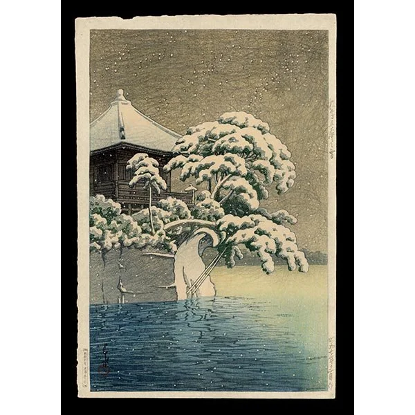 <b>SNOW AT GODAIDO, MATSUSHIMA</b> / <em>Kawase Hasui<br>1932<br><br><B>SOLD</B></em>