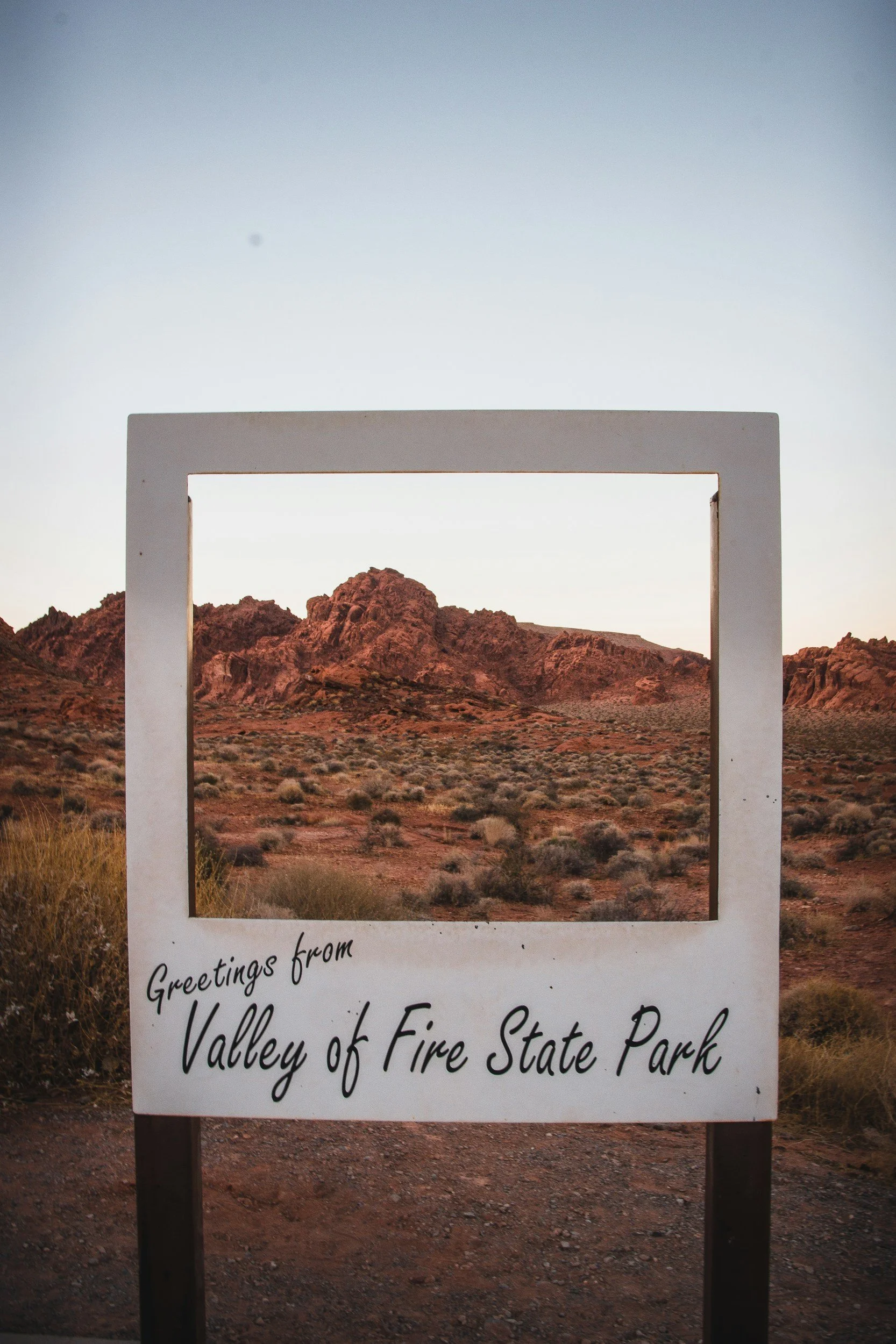 Greetings from the Valley of Fire sign outside Las Vegas, NV