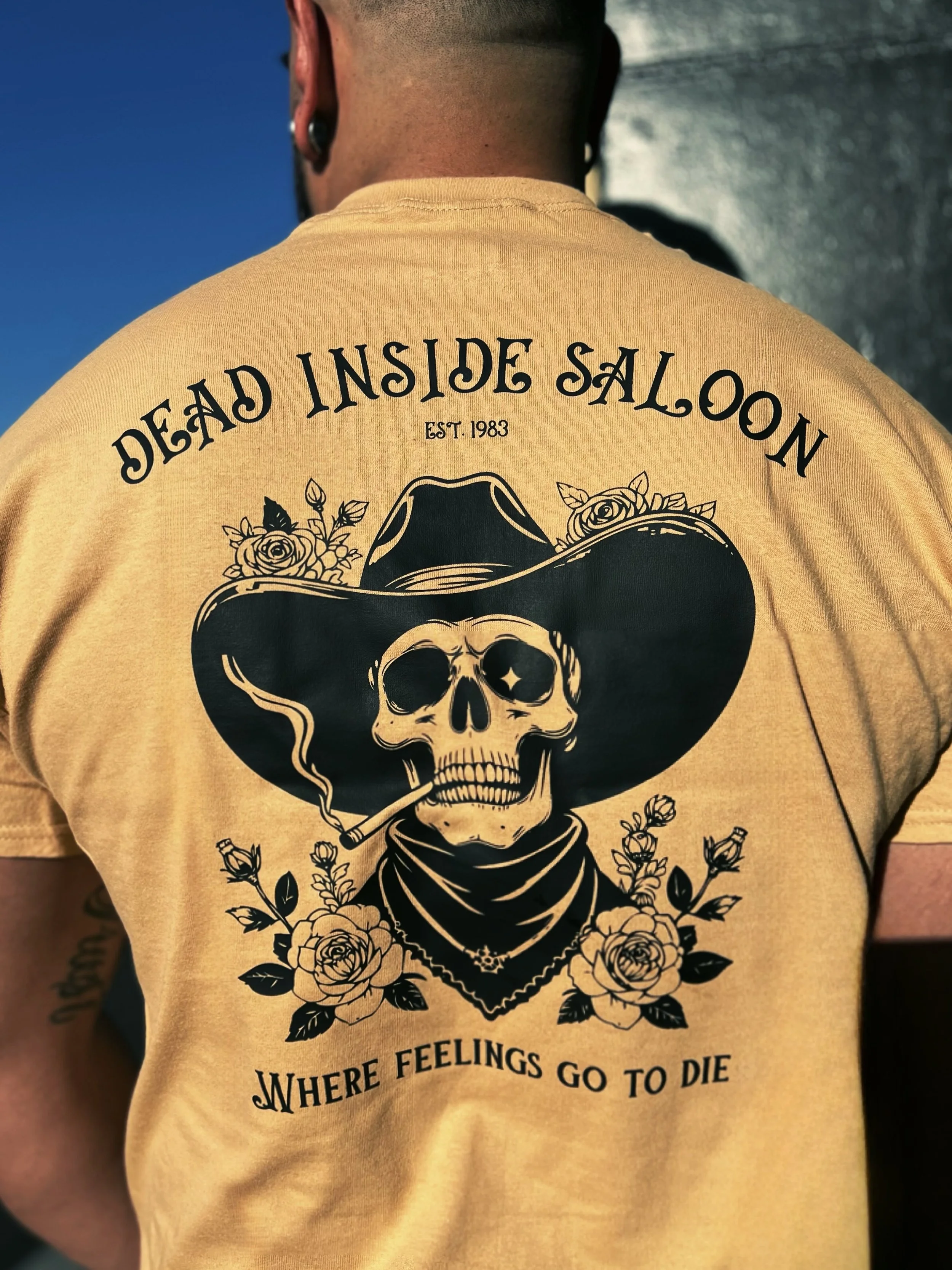 Dead Inside Saloon: Where feelings go to die with cowboy skull by The Bitter Bitch Co