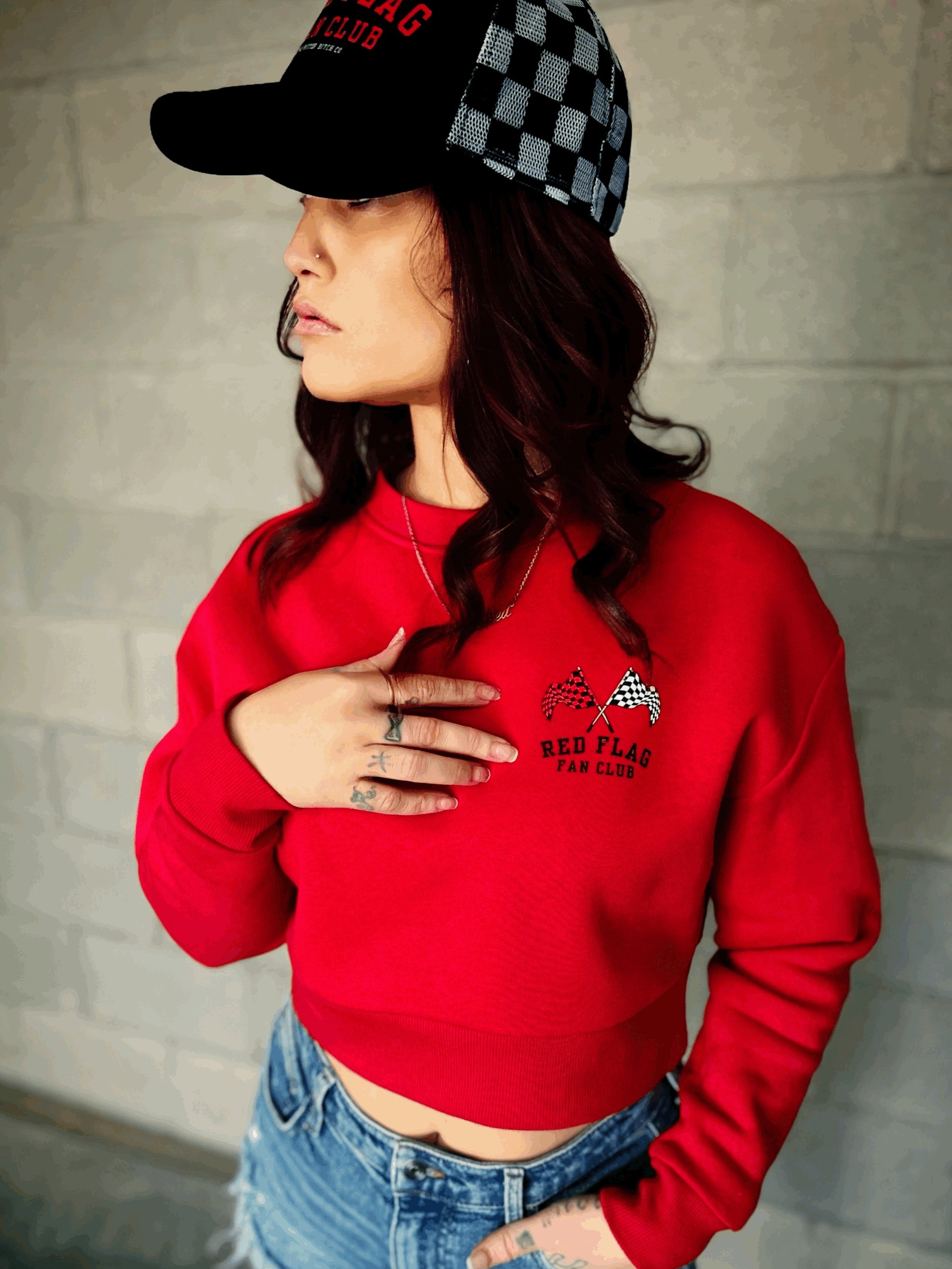 Red Flag Fan Club crop crewneck sweatshirt by The Bitter Bitch Co
