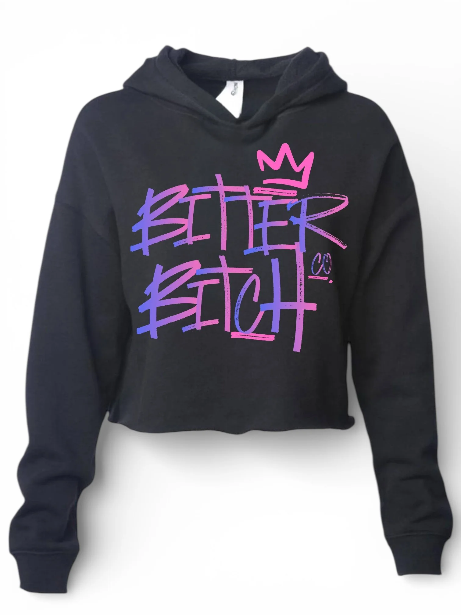 Bitter Bitch Co. graffiti graphic on a cropped hoodie by The Bitter Bitch Co