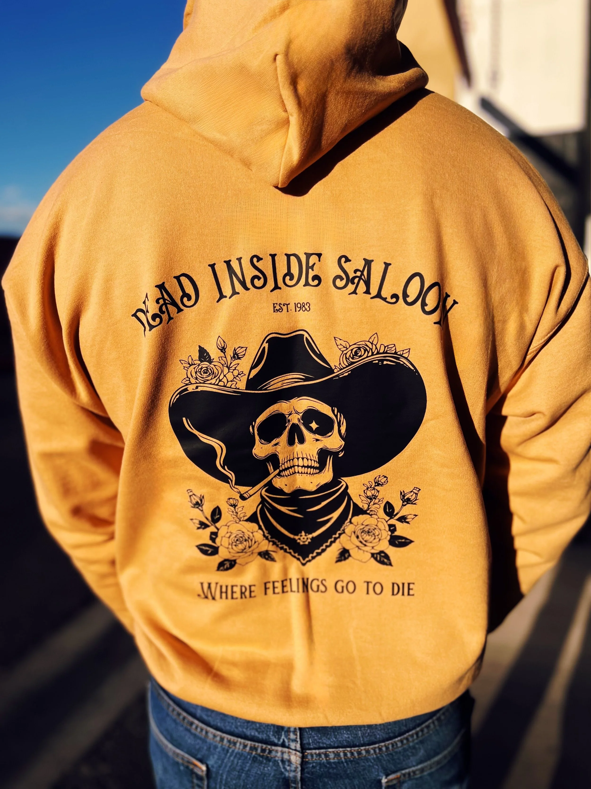 Dead Inside Saloon: Where feelings go to die with cowboy skull by The Bitter Bitch Co