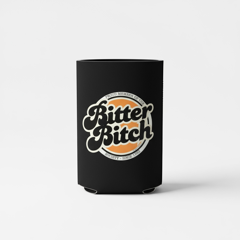 Bitter Bitch Co. neoprene koozie in "Bitter Bitch Society" graphic