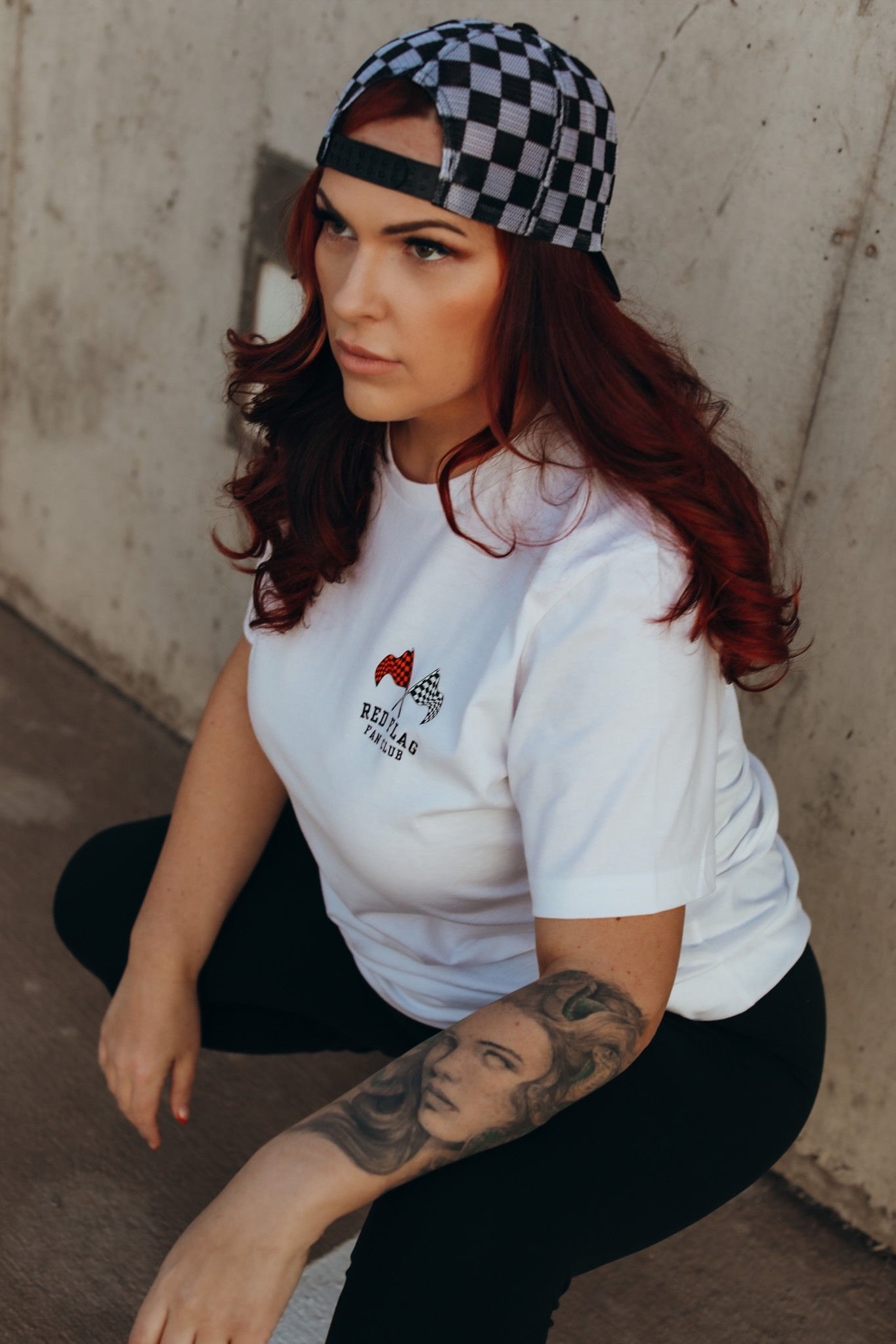 Red Flag Fan Club checkered Hat by the bitter bitch co