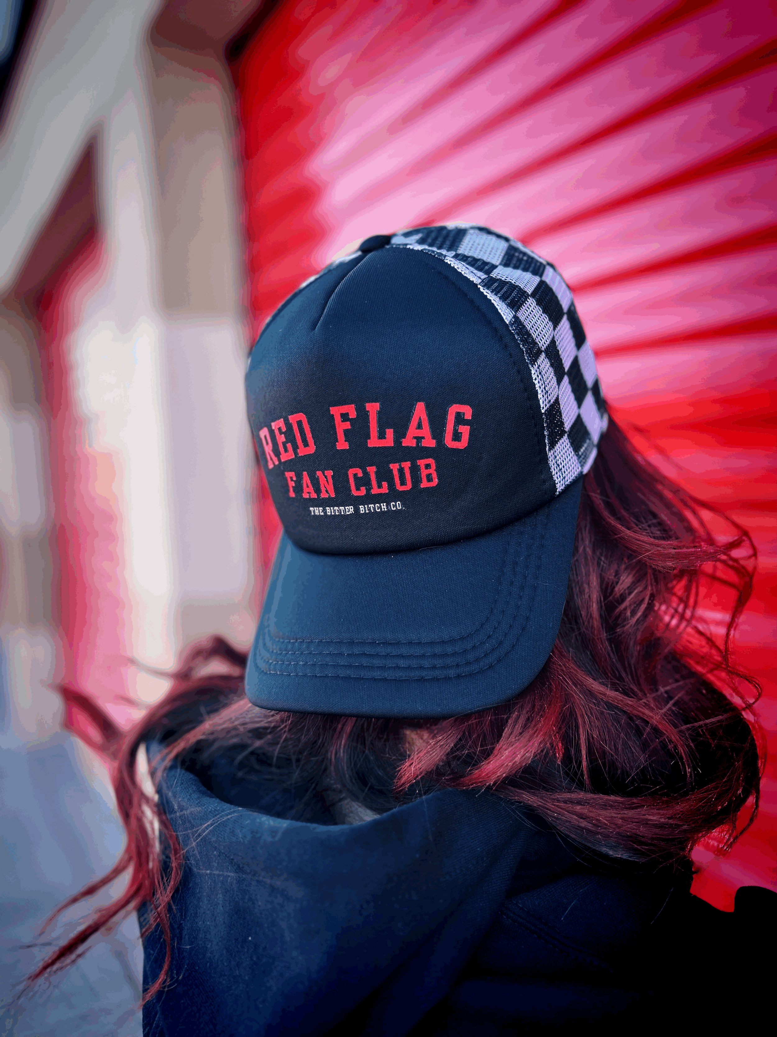 Red Flag Fan Club – Checkerboard Trucker Hat