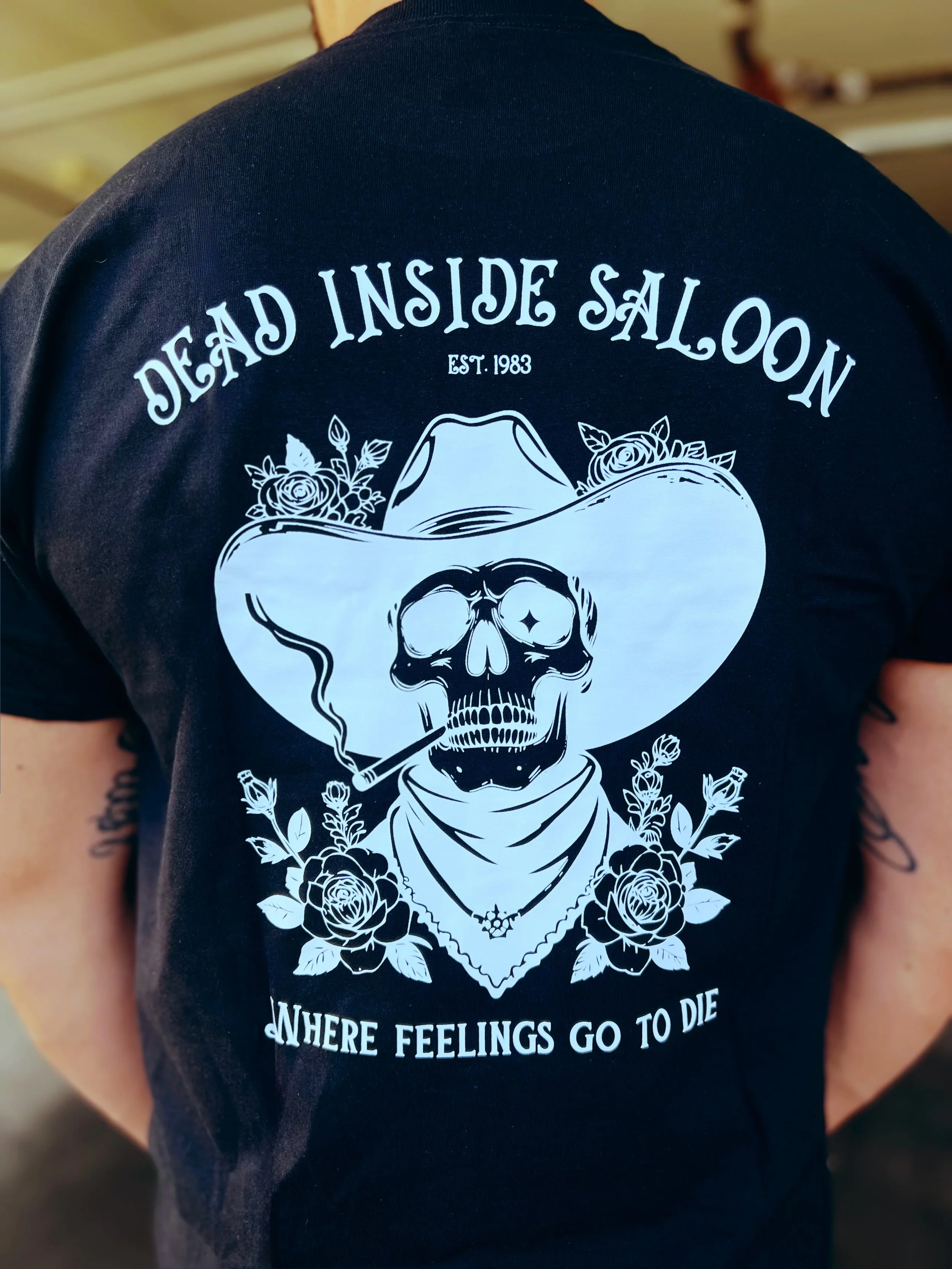 Dead Inside Saloon: Where feelings go to die with cowboy skull by The Bitter Bitch Co