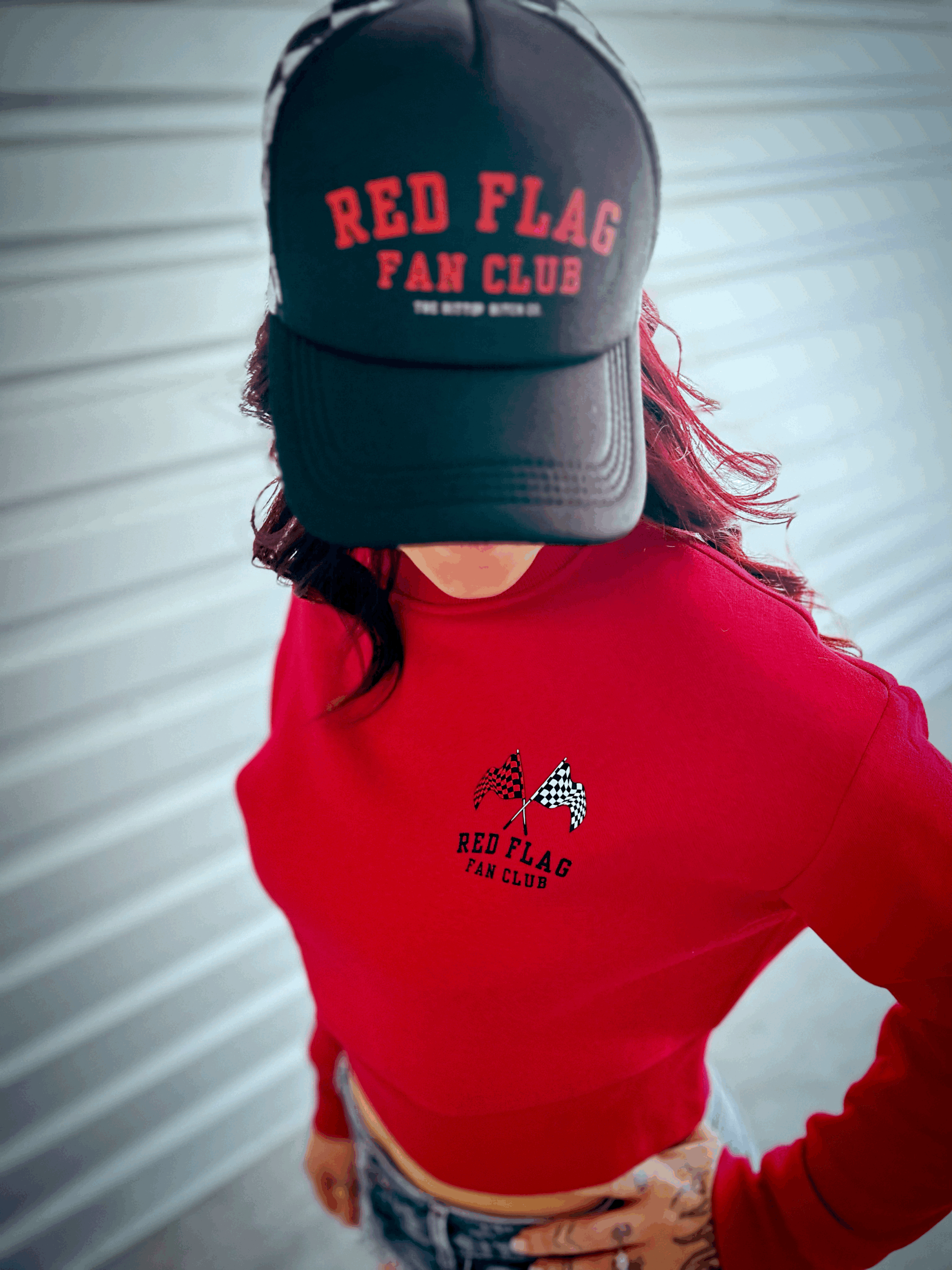 Red Flag Fan Club crop crewneck sweatshirt by The Bitter Bitch Co