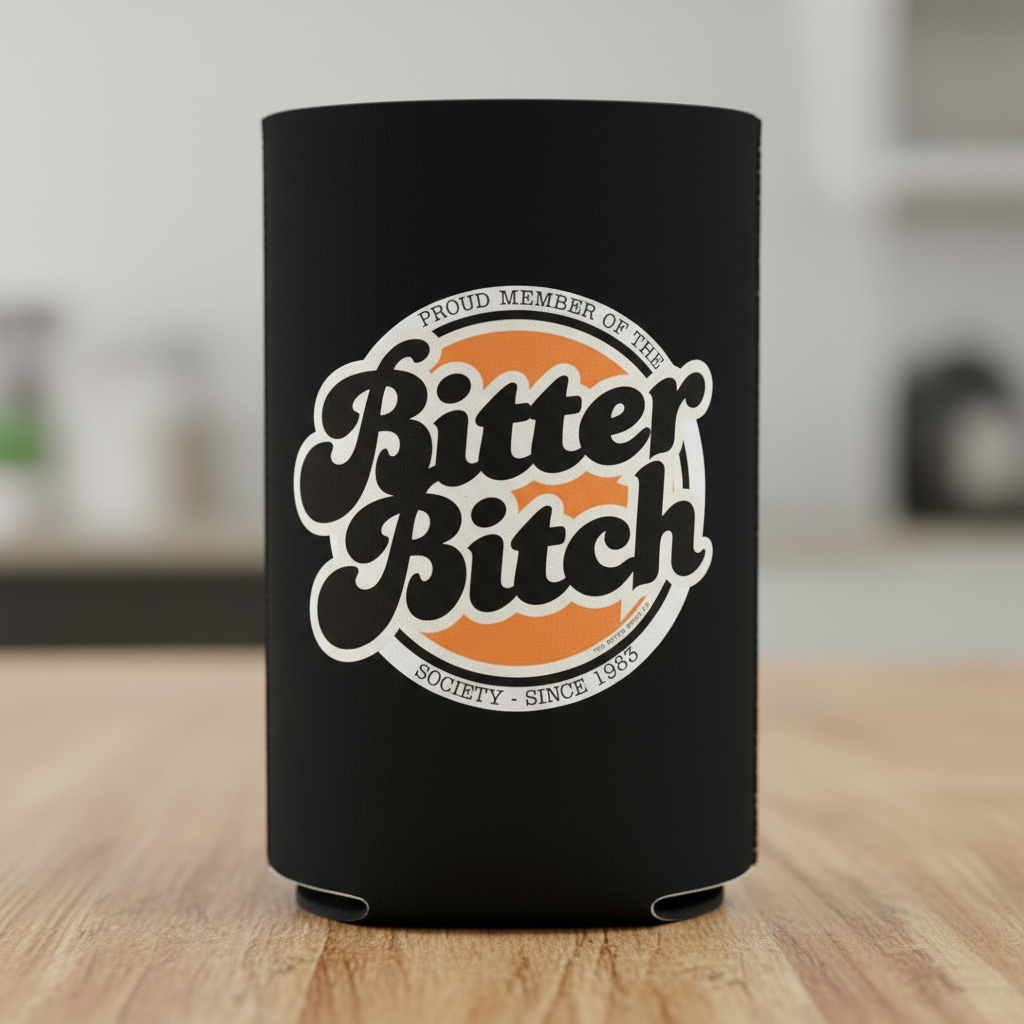 Bitter Bitch Co. neoprene koozie in "Bitter Bitch Society" graphic