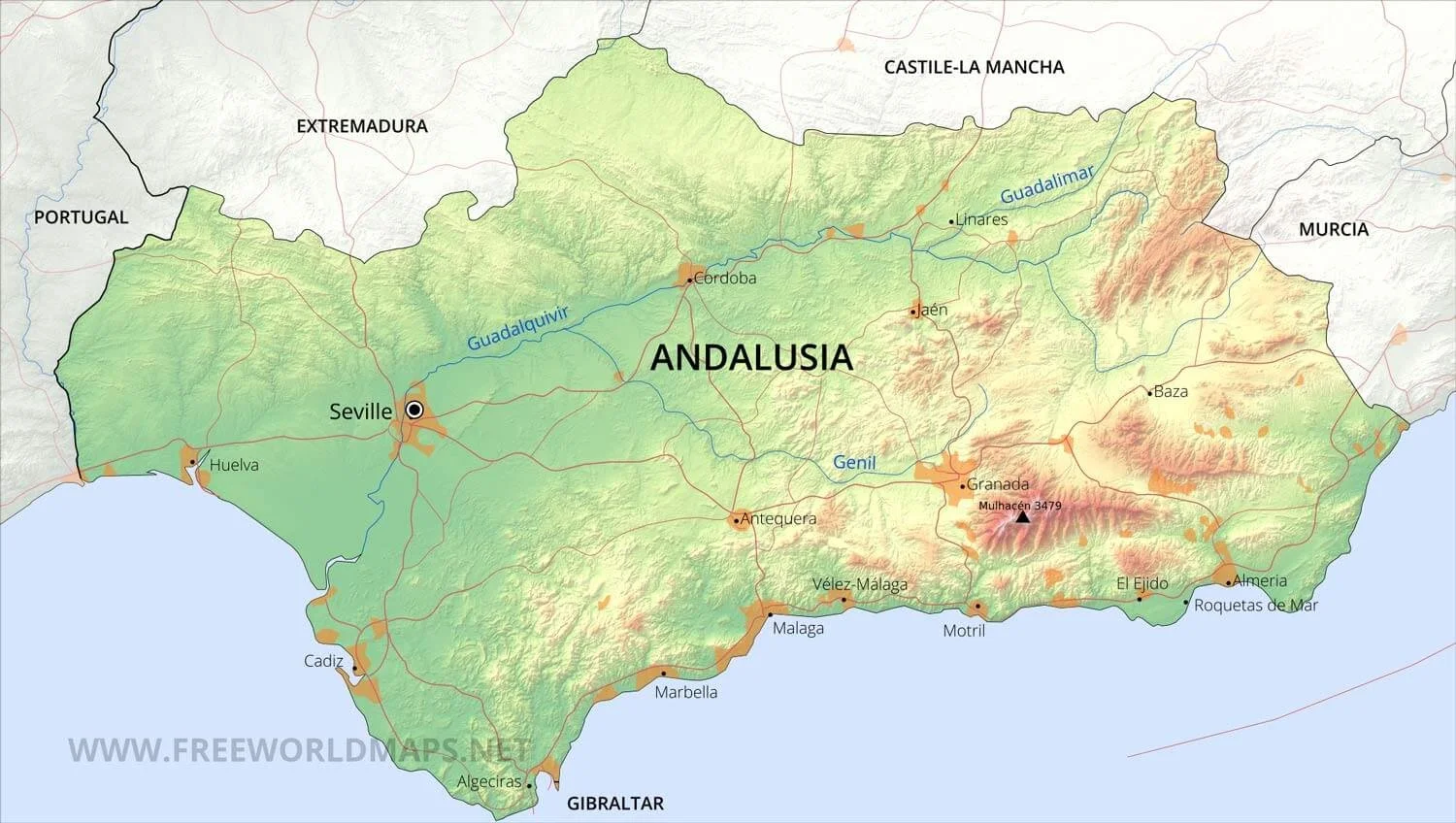 map of the Andalusian region of spain
