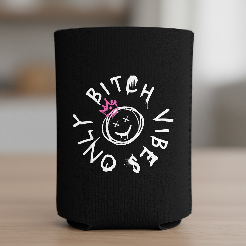 Bitter Bitch Co. neoprene koozie in "Bitch vibes only" graphic