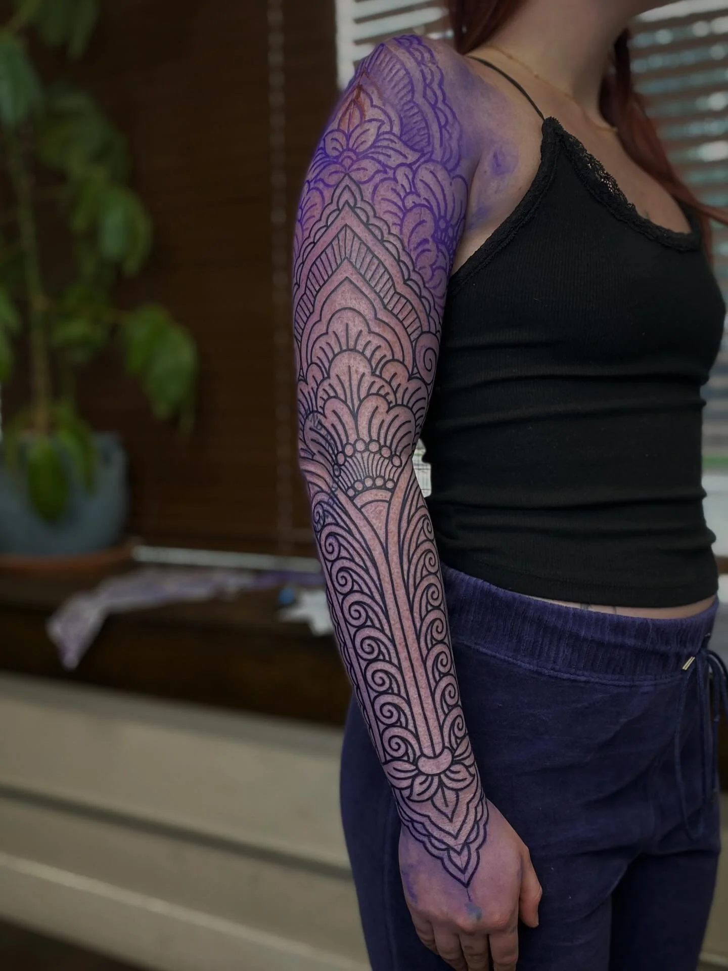 New sleeve started on the sweetest Ruebee, thank you for traveling to get tattooed!
&bull;
#ornamentaltattoo #denvertattoo #denvertattoos #denvertattooartist #coloradotattooartist #ladytattooer #femaletattooer #lineworktattoos #sleevetattoos #armslee
