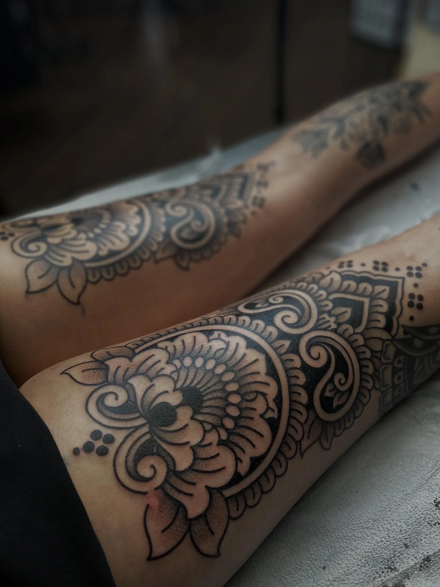 Had the pleasure of creating these same but slightly different thigh pieces for the strong Hannah; thanks so much for traveling in to get tattooed and for sitting so well &lt;3 Completed over back to back days @tattoothankyou 
&bull;
#denvertattoo #d