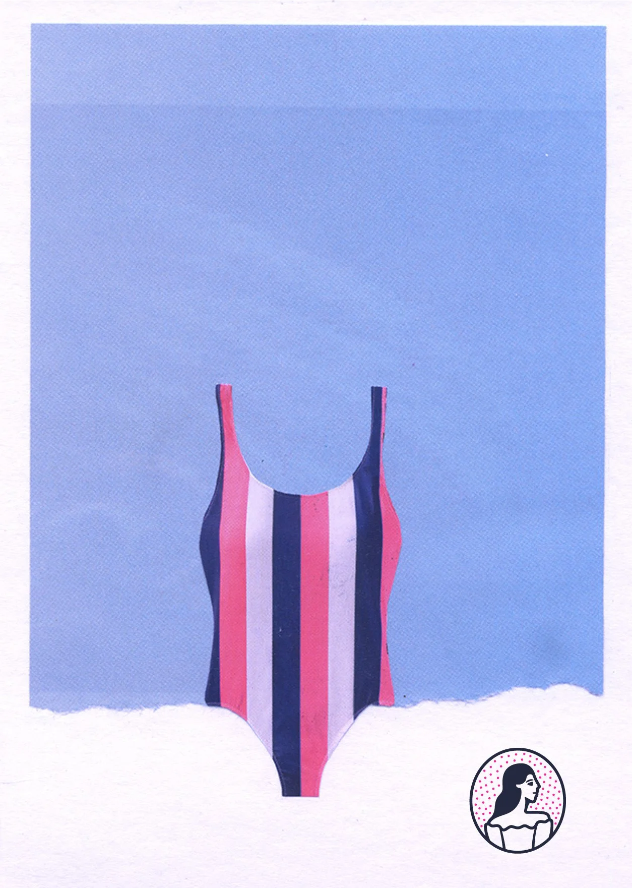artwork of a striped swimsuit against a blue background