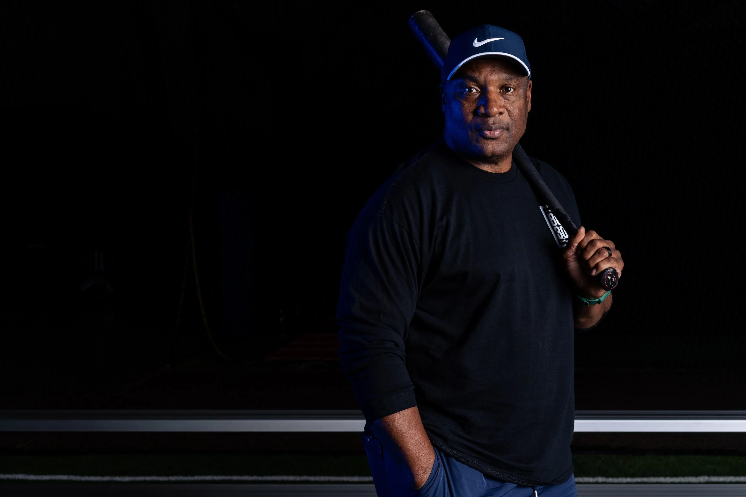 Bo Jackson holding baseball bat — sports brand campaign photography Chicago