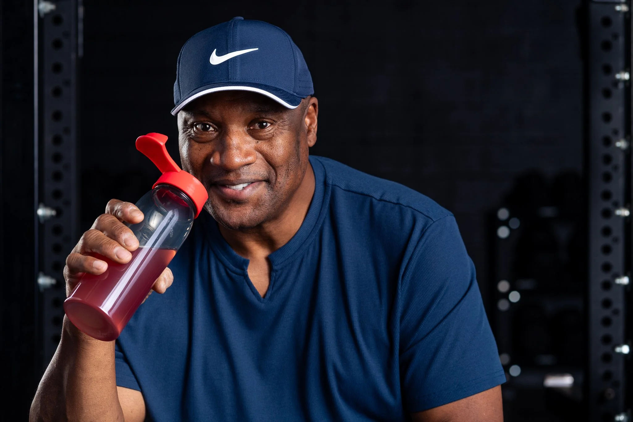 Bo Jackson holding Bo 3.0 Hydration bottle — health and wellness brand photography