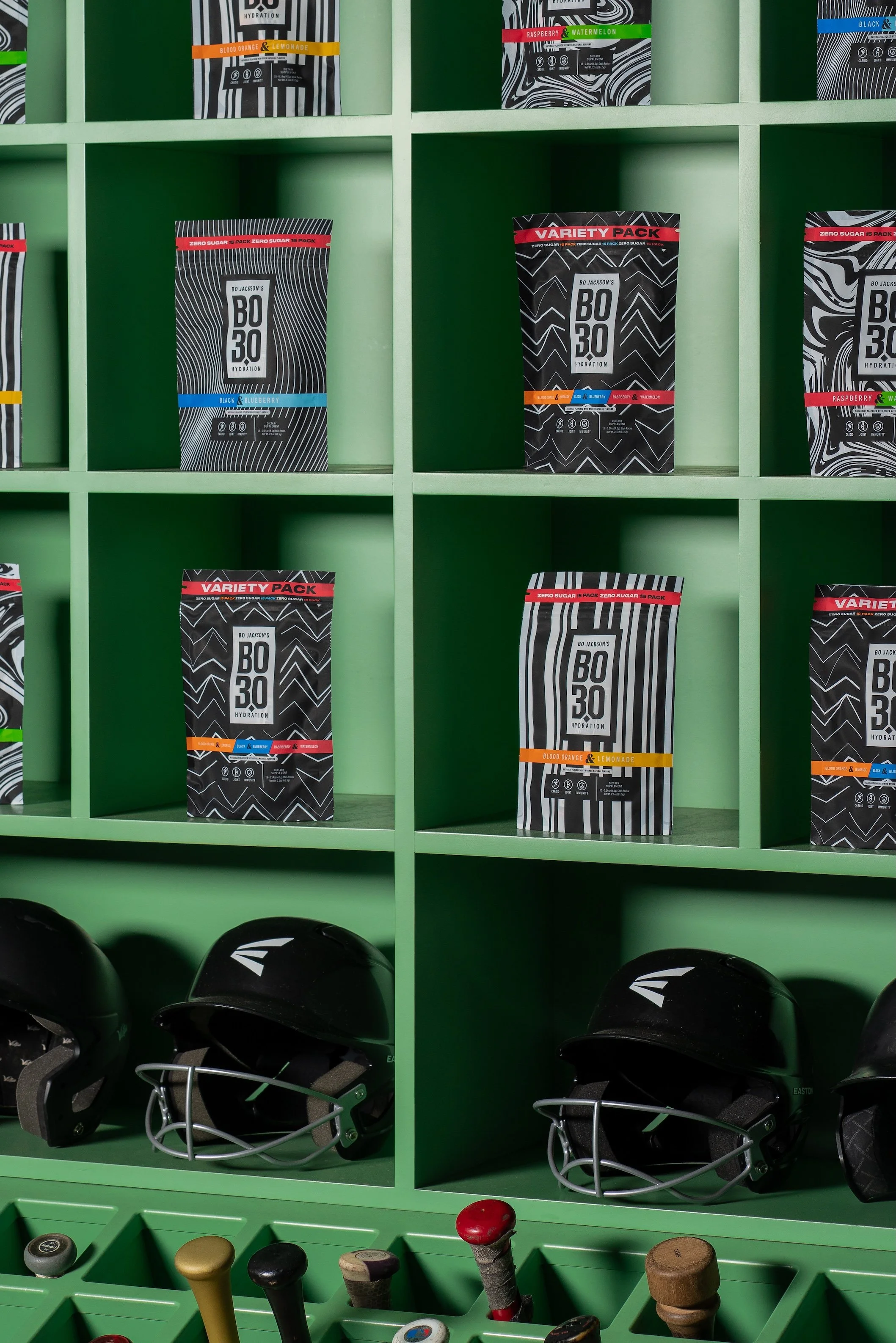 Bo 3.0 Hydration product bags in baseball dugout — brand campaign photography
