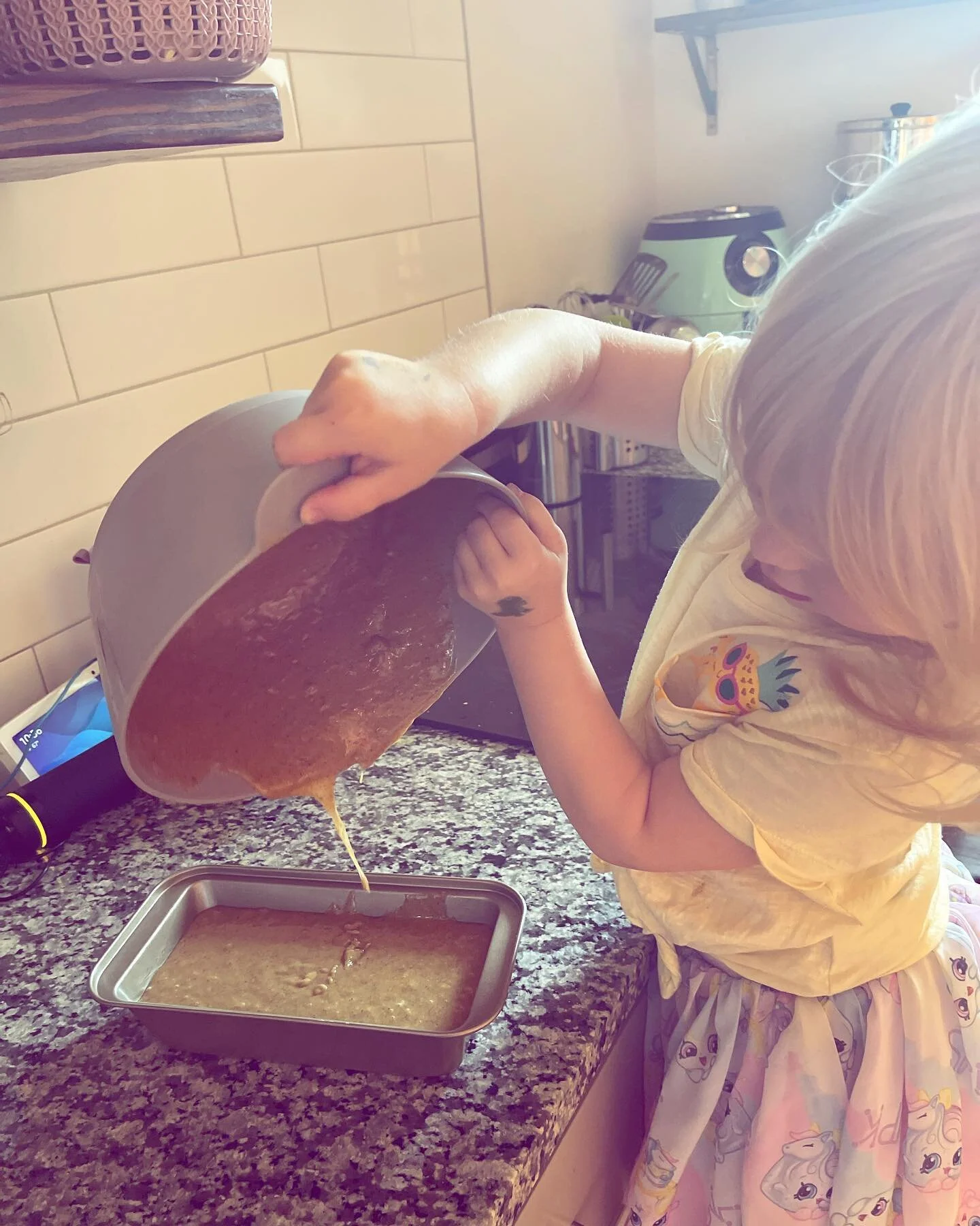 We fell into a basic trap today and made fall happen. 🎃🍂🍁 This girl loves to bake and she didn&rsquo;t even spill a drop. @glitter.locks @otterly_absurd