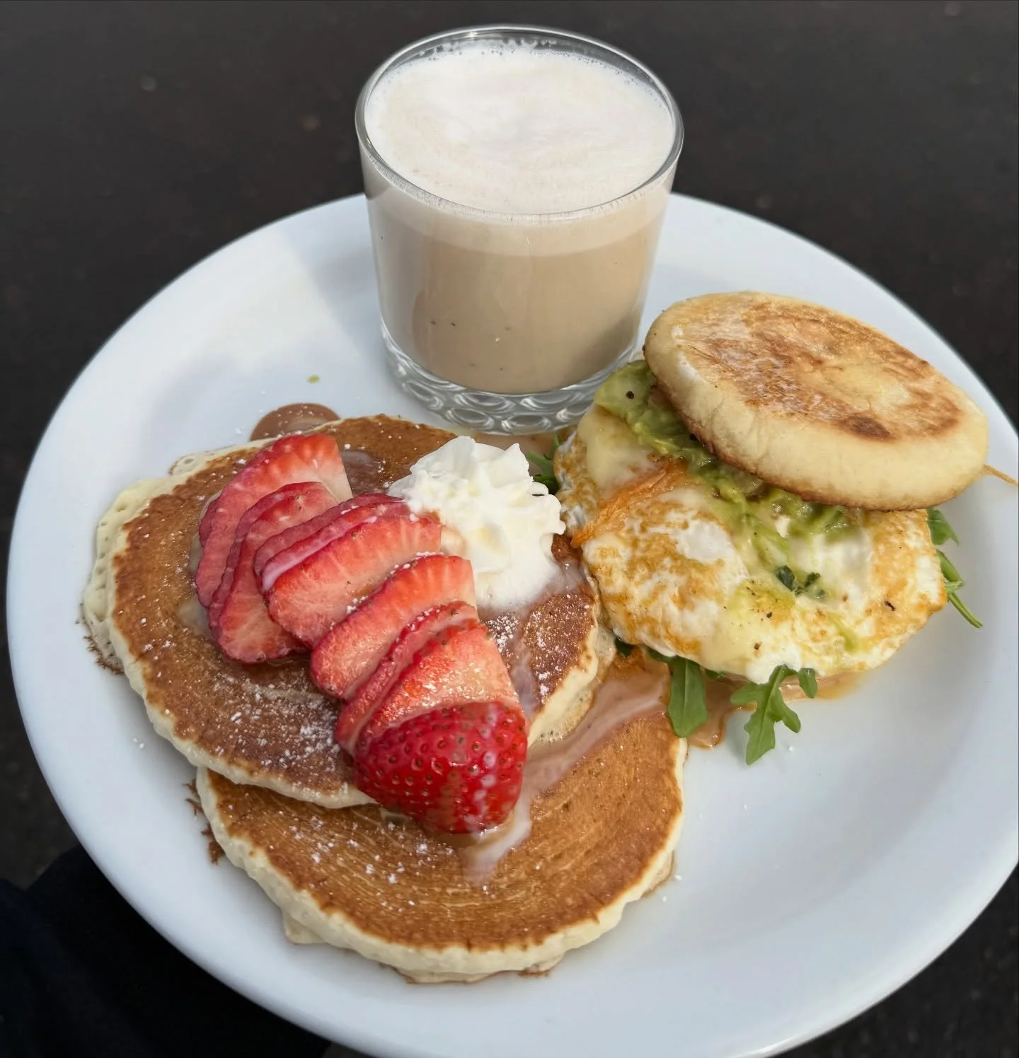 Brunch special this weekend @havalinapdx. 
Two pecan pancakes, breakfast sandwich and banana milkshake. 

Available starting at 10am.  See you soon!! 🥞🍳