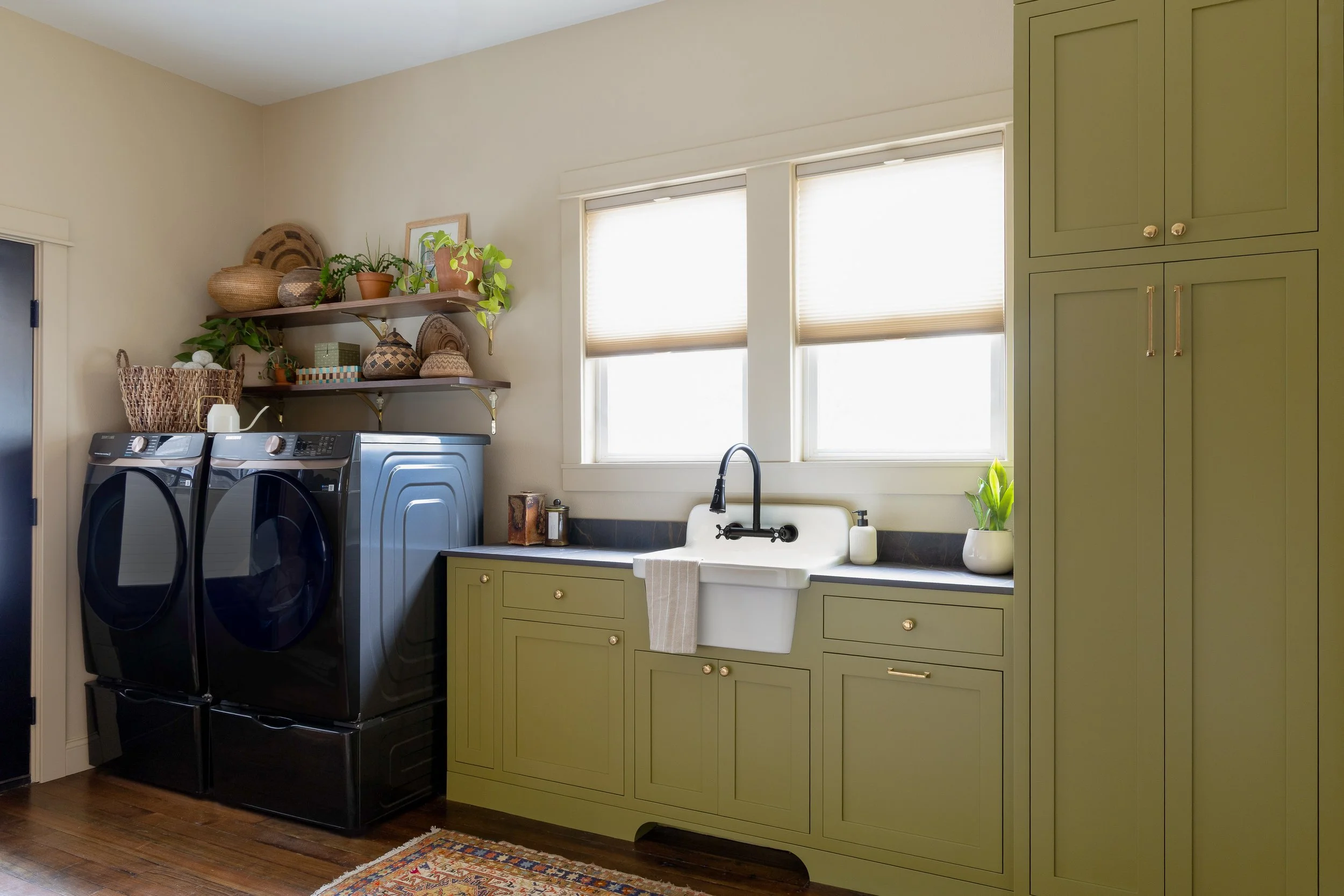 A bright and cheery mudroom with functional storage