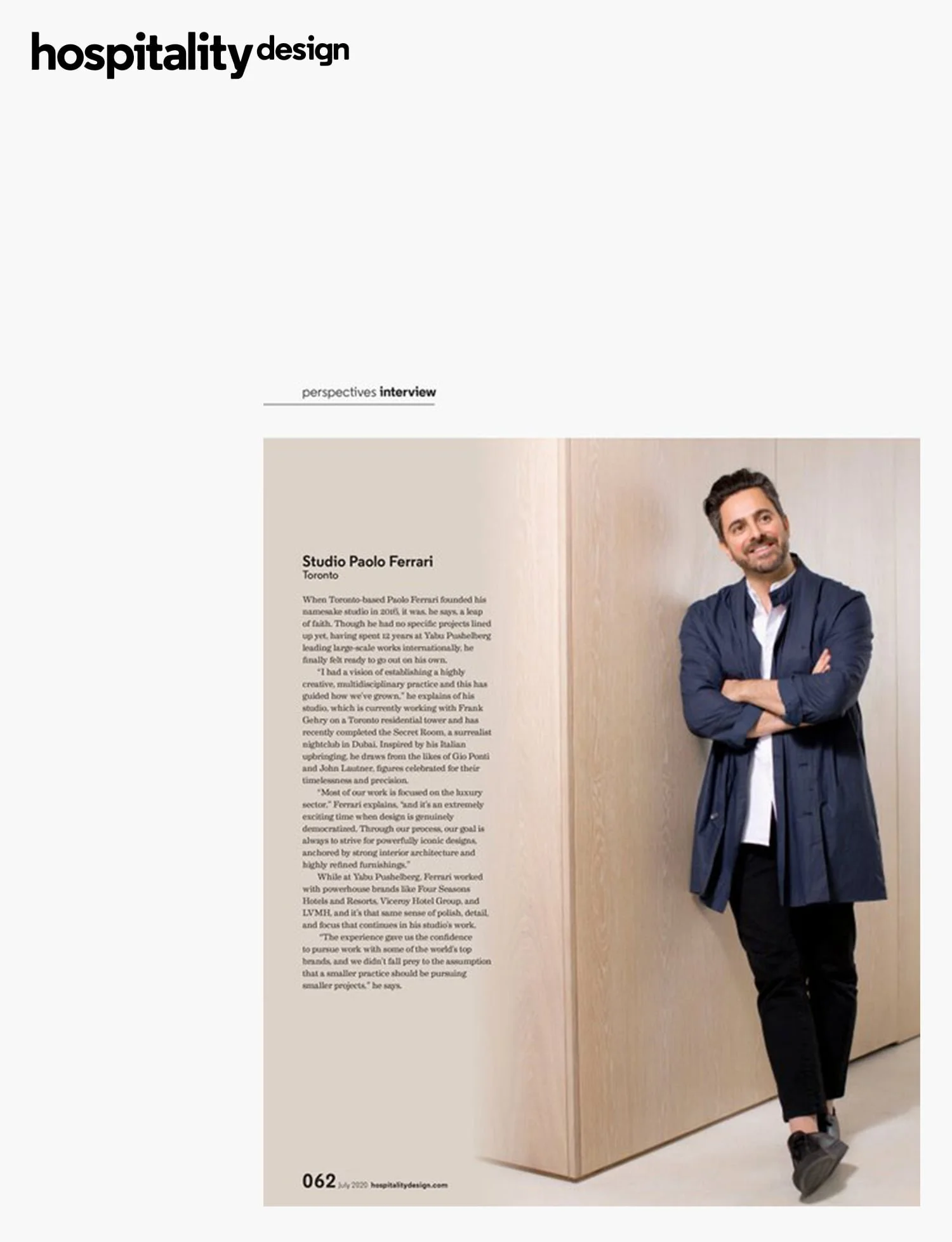 Hospitality Design – interview with Paolo Ferrari