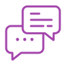 Two purple speech bubbles with lines representing conversation.