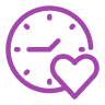 Purple clock with a heart symbol