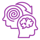 A line drawing of a brain and a human head with brain activity lines