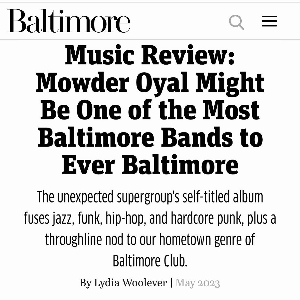 Much obliged, Lydia Woolever, for writing such a nice review of our wreckord. We appreciate you. FUN FACT: Did you know @baltmag was started by a guy who did some mild informant work for the CIA?