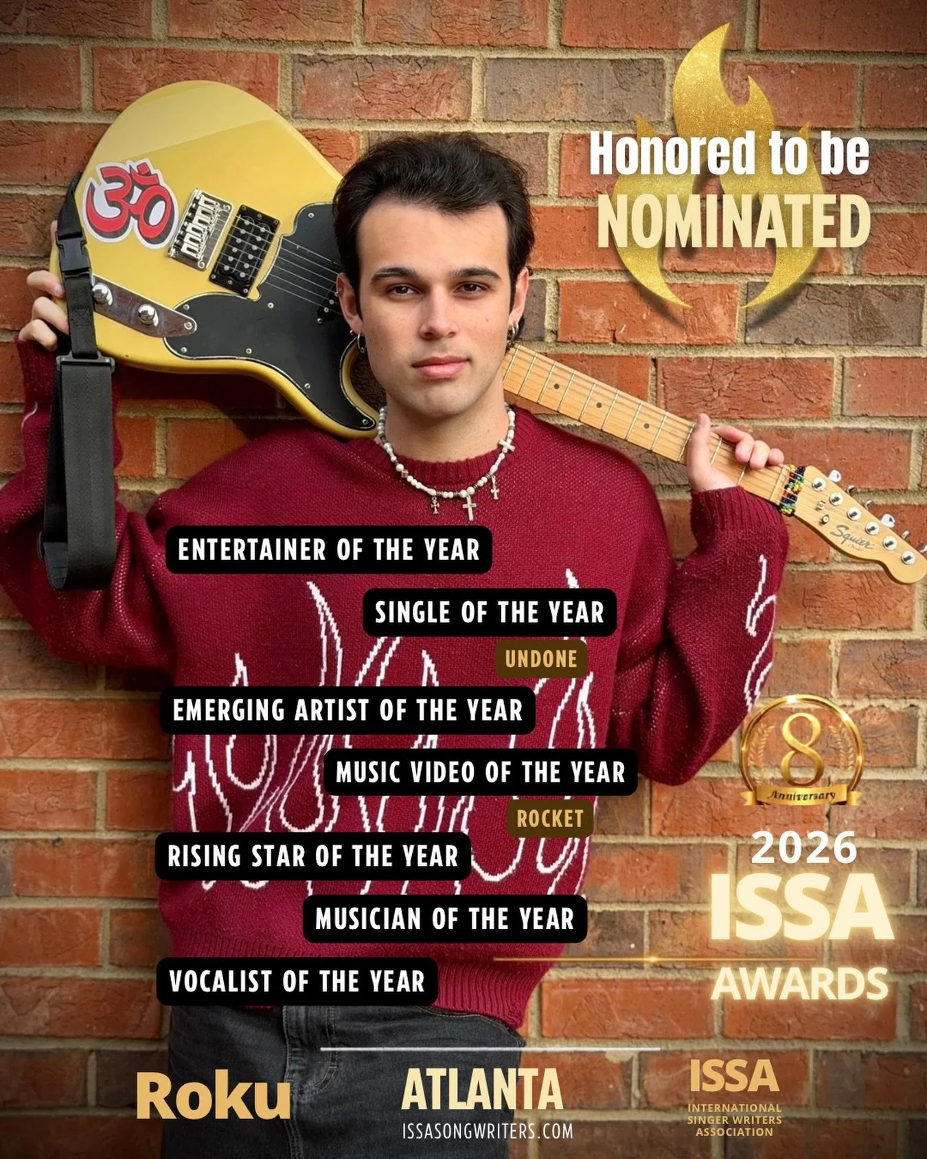 Wow!  This is huge!! I&rsquo;ve officially been nominated for 7 International Singer-Songwriter Association Awards!
🔥Entertainer of the Year
🔥Single of the Year (Undone)
🔥Emerging Artist of the Year
🔥Music Video of the Year (Rocket)
🔥Rising Star