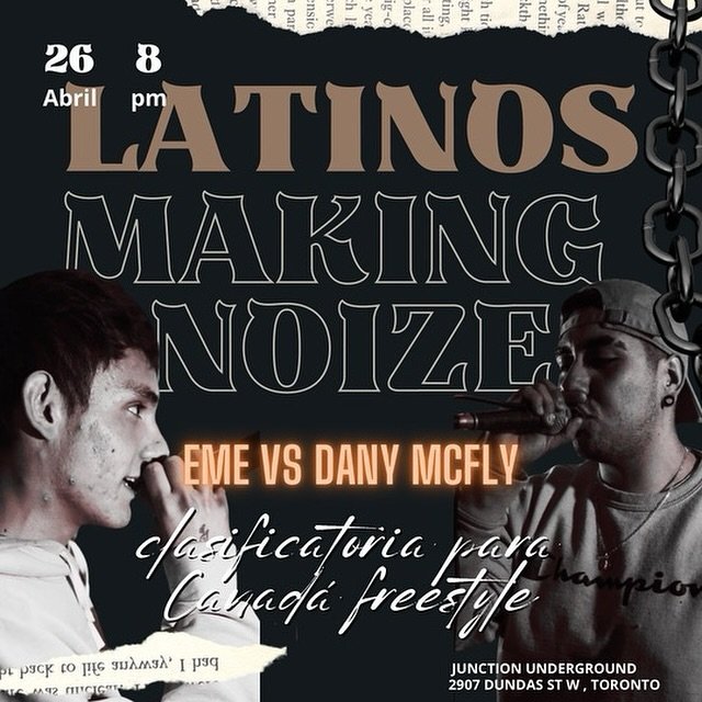 Friday April 26th is Spanish freestyle rap battle with Eme vs Danny Mcfly. Doors open at 8pm $10 cover for the talent.