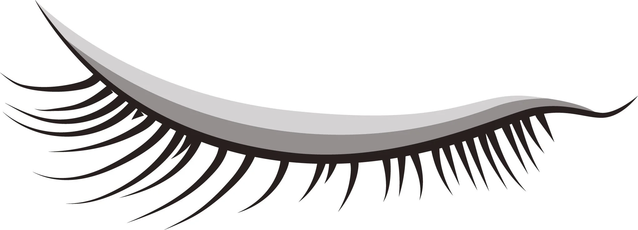 A closed eye with long eyelashes in black and gray tones.